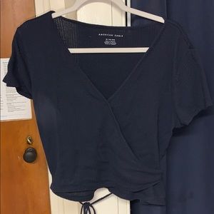 Cute Navy Wrap Crop Top